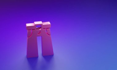 Mor-mavi arka planda izole edilmiş pembe kot geniş bir ikon. Minimalizm kavramı. 3 Boyutlu resimleme.