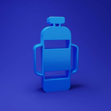 Mavi Aqualung simgesi mavi arkaplanda izole edildi. Dalgıçlar için oksijen tüpü. Dalış ekipmanları. Olağanüstü bir spor. Su altı ekipmanları. Minimalizm kavramı. 3 Boyutlu resimleme.