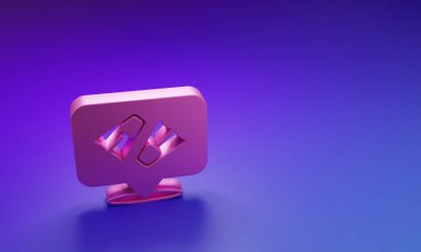 Mor-mavi arka planda izole edilmiş yüzme ikonu için pembe plastik paletler. Dalış ekipmanları. Olağanüstü bir spor. Su altı ekipmanları. Minimalizm kavramı. 3 Boyutlu resimleme.