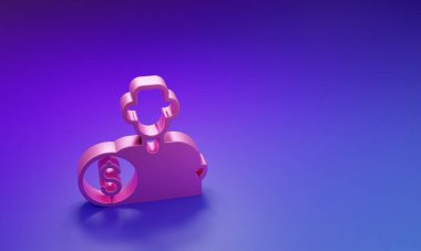 Mor-mavi arka planda izole edilmiş Pembe Alım ya da futbolcu ikonu. Minimalizm kavramı. 3 Boyutlu resimleme.