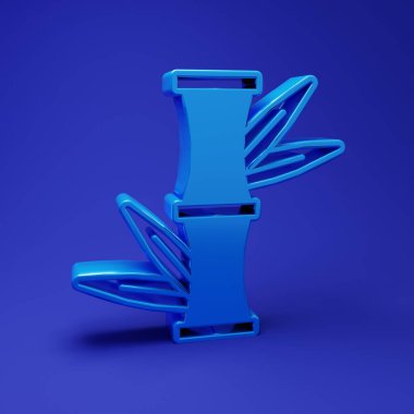 Mavi arkaplanda mavi Bambu simgesi izole edildi. Minimalizm kavramı. 3 Boyutlu resimleme.