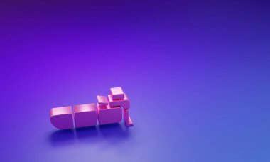 Mor-mavi arka planda izole edilmiş motorlu pembe şişme tekne. Minimalizm kavramı. 3 Boyutlu resimleme.