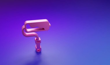 Pembe boya fırçası ikonu mor-mavi arkaplanda izole edilmiş. Minimalizm kavramı. 3 Boyutlu resimleme.