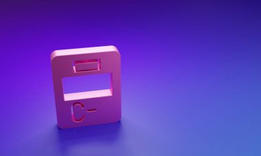 Pembe Sınav kağıdında mor-mavi arka planda izole edilmiş yanlış cevap anket simgesi var. Test sonuçlarının kötü notu. Minimalizm kavramı. 3 Boyutlu resimleme.