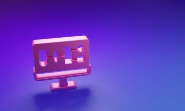 Mor-mavi arkaplanda izole edilmiş pembe Algoritma simgesi. Yapay Zeka koleksiyonundan algoritma sembolü tasarımı. Minimalizm kavramı. 3 Boyutlu resimleme.