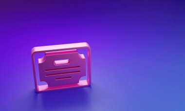 Mor-mavi arkaplanda pembe sertifika şablon simgesi izole edildi. Başarı, ödül, diploma, burs, diploma kavramları. Minimalizm kavramı. 3 Boyutlu resimleme.