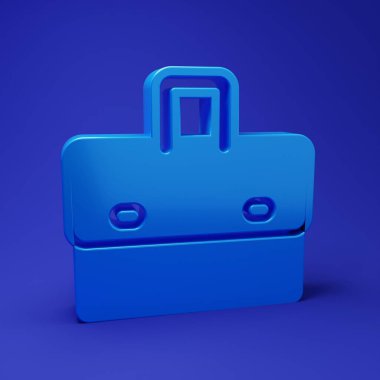 Mavi Evrak Çantası simgesi mavi arkaplanda izole edildi. İş ilanı. İş portföyü. Minimalizm kavramı. 3 Boyutlu resimleme.