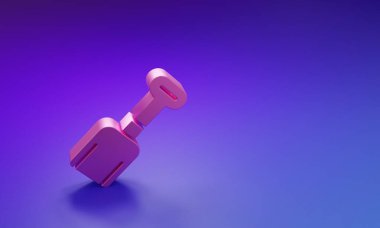Mor-mavi arka planda izole edilmiş pembe kürek oyuncak ikonu. Minimalizm kavramı. 3 Boyutlu resimleme.