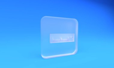 Buzlu cam cetvel ikonu mavi arkaplanda izole edilmiş. Düz sembol. Kare buzlu cam düğme. 3 Boyutlu resimleme.