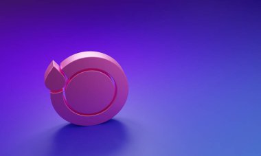 Pembe bulaşık ikonu mor-mavi arka planda izole edilmiş. Tabak ve sünger. Bulaşık yıkama ikonu. Bulaşık makinesi tabelası. Masa takımı tabelası temiz. Minimalizm kavramı. 3 Boyutlu resimleme.