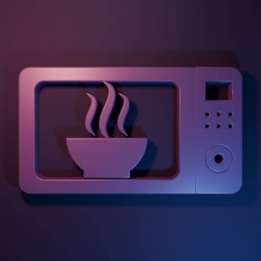 Mor mikrodalga fırın ikonu mor-mavi arka planda izole edilmiş. Ev aletleri simgesi. Minimalizm kavramı. 3 Boyutlu resimleme.