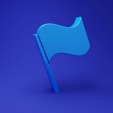 Mavi Bayrak simgesi mavi arkaplanda izole edildi. Minimalizm kavramı. 3 Boyutlu resimleme.