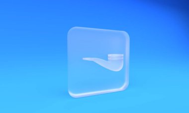 Mavi arka planda izole edilmiş dumanlı cam tüttürme piposu. Tütün piposu. Kare buzlu cam düğme. 3 Boyutlu resimleme.