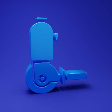 Mavi Açı Öğütücü simgesi mavi arkaplanda izole edildi. Minimalizm kavramı. 3 Boyutlu resimleme.