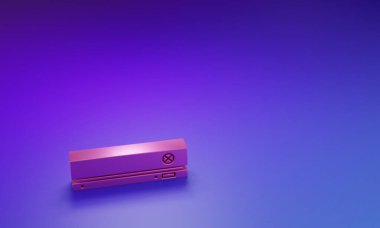 Mor-mavi arkaplanda izole edilmiş pembe video oyun konsolu simgesi. Minimalizm kavramı. 3 Boyutlu resimleme.