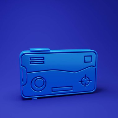 Mavi Akıllı Telefon ve oyun simgesinde oynamak mavi arkaplanda izole edilmiş. Mobil oyun konsepti. Minimalizm kavramı. 3 Boyutlu resimleme.