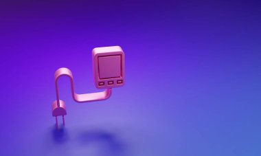 Mor-mavi arkaplanda izole edilmiş pembe sensör simgesi. Minimalizm kavramı. 3 Boyutlu resimleme.