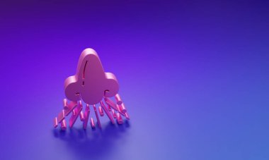 Mor-mavi arka planda izole edilmiş pembe burun ikonu. Rhinitis semptomları, tedavi. Burun ve hapşırma. Burun hastalıkları. Minimalizm kavramı. 3 Boyutlu resimleme.