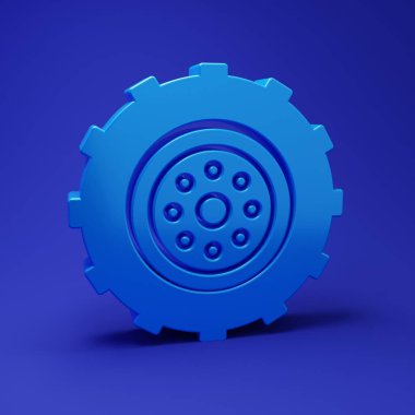 Mavi Araba Tekerleği simgesi mavi arkaplanda izole edildi. Minimalizm kavramı. 3 Boyutlu resimleme.