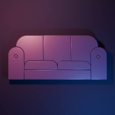 Purple Sofa icon isolated on purple-blue background. Minimalism concept. 3D render illustration.