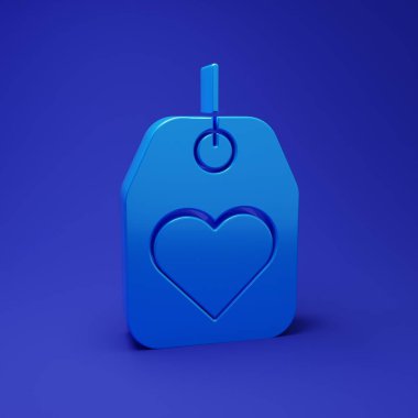 Mavi Kalp etiketi simgesi mavi arkaplanda izole edildi. Aşk sembolü. Sevgililer Günü sembolü. Minimalizm kavramı. 3 Boyutlu resimleme.