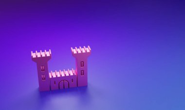 Mor-mavi arkaplanda izole edilmiş Pembe Kale simgesi. Kale işareti. Minimalizm kavramı. 3 Boyutlu resimleme.