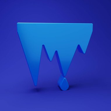 Mavi Icicle simgesi mavi arkaplanda izole edildi. Sarkıt, buz çivileri. Kış havası, kar kristalleri. Minimalizm kavramı. 3 Boyutlu resimleme.