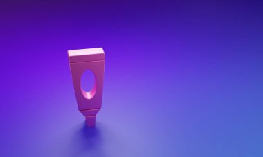 Mor-mavi arka planda izole edilmiş pembe krem ya da losyon kozmetik tüp ikonu. Erkekler için vücut bakım ürünleri. Minimalizm kavramı. 3 Boyutlu resimleme.