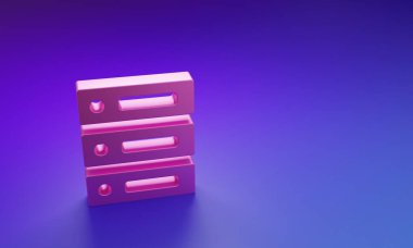 Pembe Sunucu, Data, Web sunucu simgesi mor-mavi arkaplanda izole edildi. Minimalizm kavramı. 3 Boyutlu resimleme.