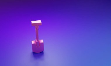 Mor-mavi arkaplanda izole edilmiş pembe kürek ikonu. Bahçe aletleri. Bahçecilik, tarım, çiftçilik aleti. Minimalizm kavramı. 3 Boyutlu resimleme.