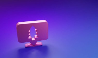 Mor-mavi arka planda izole edilmiş bir harita ikonu üzerinde ormanın pembe konumu. Minimalizm kavramı. 3 Boyutlu resimleme.