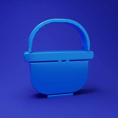 Mavi Kamp çömleği ikonu mavi arka planda izole edildi. Haşlama ya da güveç besin sembolü. Minimalizm kavramı. 3 Boyutlu resimleme.