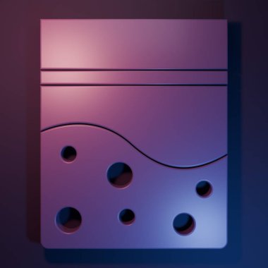 Mor-mavi arka planda izole edilmiş tıbbi kenevir ikonu dolu mor plastik poşet. Sağlık tehlikesi. Minimalizm kavramı. 3 Boyutlu resimleme.