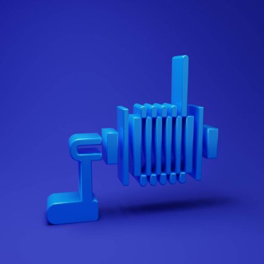 Mavi dönen makara mavi arka planda izole edilmiş balık ikonu. Balık bobini. Balık oltası. Minimalizm kavramı. 3 Boyutlu resimleme.