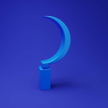 Mavi Orak simgesi mavi arkaplanda izole edildi. Kanca işaretini topluyorum. Minimalizm kavramı. 3 Boyutlu resimleme.