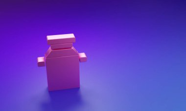 Mor-mavi arka planda izole edilmiş süt ikonu için pembe kutu. Minimalizm kavramı. 3 Boyutlu resimleme.