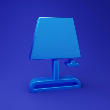 Mavi masa lambası simgesi mavi arkaplanda izole edildi. Minimalizm kavramı. 3 Boyutlu resimleme.