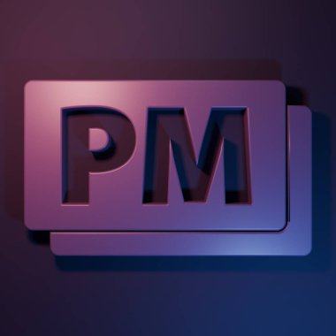 Mor Saat başbakan simgesi mor-mavi arkaplanda izole edildi. Zaman sembolü. Minimalizm kavramı. 3 Boyutlu resimleme.