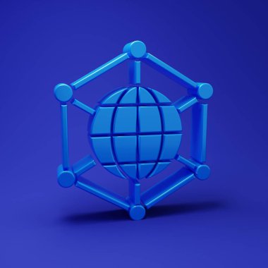 Blue Global teknolojisi veya sosyal ağ simgesi mavi arka planda izole edildi. Minimalizm kavramı. 3 Boyutlu resimleme.