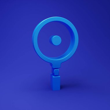 Mavi kızartma tavası simgesi mavi arkaplanda izole edildi. Kızartma veya kızartma gıda sembolü. Minimalizm kavramı. 3 Boyutlu resimleme.