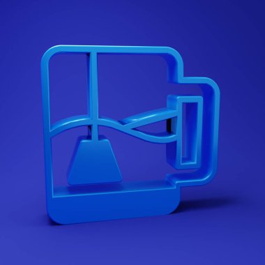 Mavi fincanlı çay poşeti ikonu mavi arka planda. Minimalizm kavramı. 3 Boyutlu resimleme.