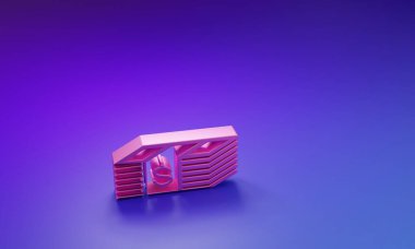 Pembe kağıt para Amerikan doları nakit para ikonu mor-mavi arka planda izole. Para banknotları dolar simgesiyle istiflenir. Para birimi. Minimalizm kavramı. 3 Boyutlu resimleme.