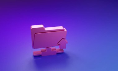 Pembe FTP dizin gönderme simgesi mor-mavi arkaplanda izole edildi. Yazılım güncellemesi, transfer protokolü, yönlendirici, takım çalışması araç yönetimi, kopyalama işlemi. Minimalizm kavramı. 3 Boyutlu resimleme.