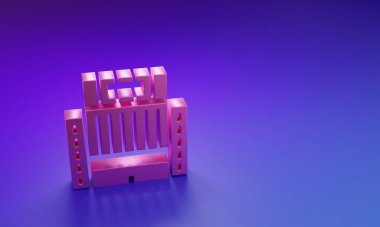 Mor-mavi arka planda Pembe Otel Ukrayna bina simgesi. Minimalizm kavramı. 3 Boyutlu resimleme.