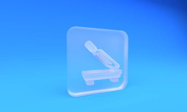 Mavi arka planda izole edilmiş buzlu cam kesicisi simgesi. Kare buzlu cam düğme. 3 Boyutlu resimleme.