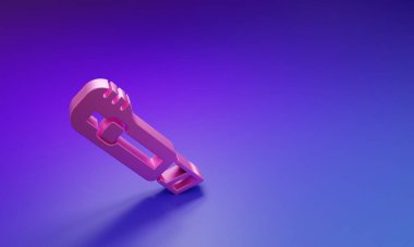 Mor-mavi arka planda izole edilmiş pembe kırtasiye bıçağı ikonu. Ofis kâğıt kesicisi. Minimalizm kavramı. 3 Boyutlu resimleme.