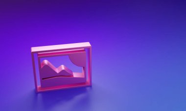 Mor-mavi arkaplanda izole edilmiş Pembe Resim manzara ikonu. Minimalizm kavramı. 3 Boyutlu resimleme.