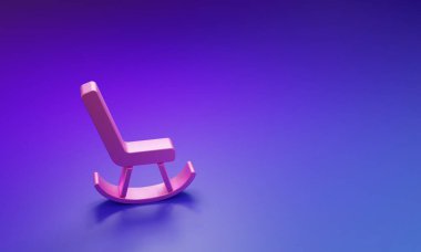 Mor-mavi arkaplanda izole edilmiş pembe Kol Koltuğu simgesi. Minimalizm kavramı. 3 Boyutlu resimleme.