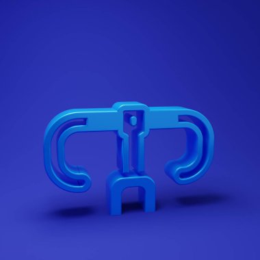 Mavi bisiklet gidon simgesi mavi arkaplanda izole edildi. Minimalizm kavramı. 3 Boyutlu resimleme.