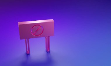 Mor-mavi arka planda izole edilmiş pembe protesto simgesi. Toplantı, protestocu, grev, konuşma, pankart, protesto pankartı, dilekçe, lider, broşür. Minimalizm kavramı. 3 Boyutlu resimleme.